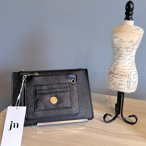 NWT JM BLACK CLUTCH WITH SMALL FRONT POUCH. Plus a free additional front pouch. - Picture 1 of 8